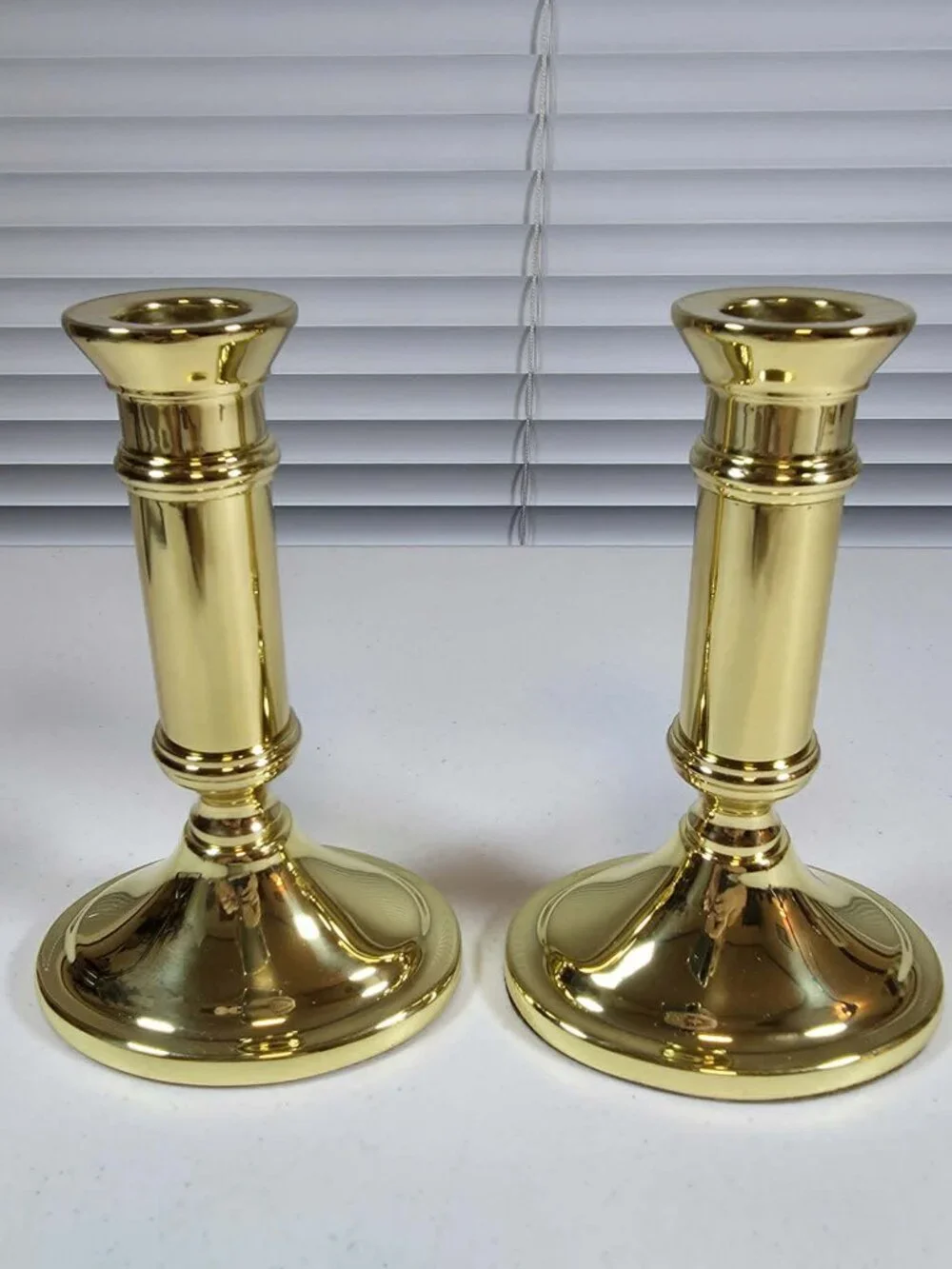 BALDWIN SOLID POLISHED BRASS CANDLESTICKS OVAL BASE 5.5